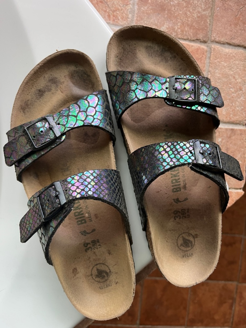 Birkenstock Iridescent Snake-Print mermaid Sandals in blue and Purple
